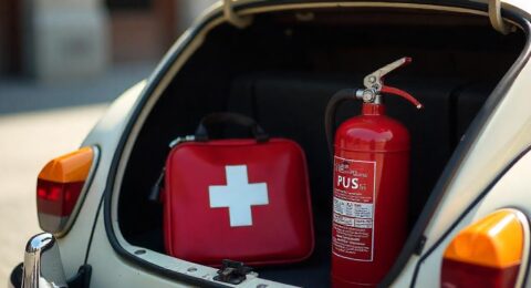 в машині немає аптечки, вогнегасника або аварійного знака