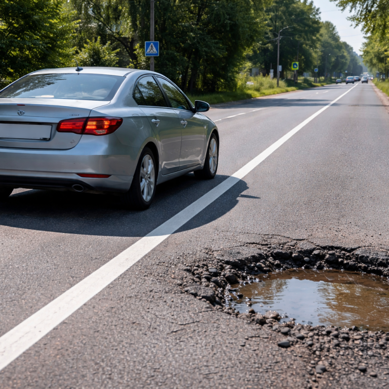 перетнути суцільну лінію при об'їзді ями